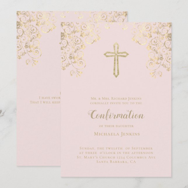 Invitation Élégant Blush Gold Bible Verse Confirmation (Devant / Derrière)