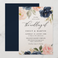 Elégant Blush & Navy Floral Shimmer Mariage