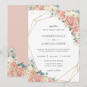 Invitation Élégant Blush Peach Ivory Floral Rose Mariage