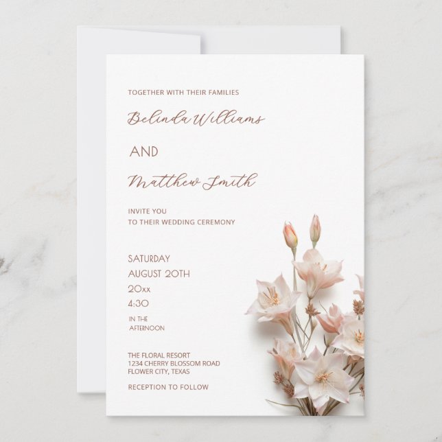 Invitation Elegant Blush Pink 3D Flowers  (Devant)