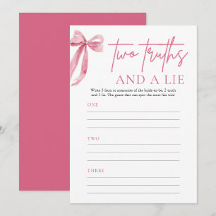 Invitation Elégant Blush Pink Bow Deux vérités et un jeu de m