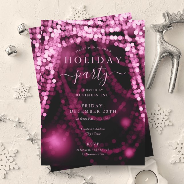 Invitation Élégant Blush Pink Company Vacances (Elegant Blush Pink Company Holiday String Lights Invitation)