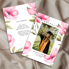 Invitation Élégant Blush Pink Floral Graduation Class 2025