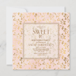 Invitation Élégant Blush Pink Gold Sweet 16