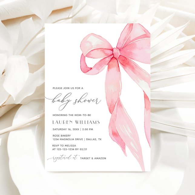 Invitation Élégant Blush rose Coquette Bow Girl Baby shower (Créateur téléchargé)