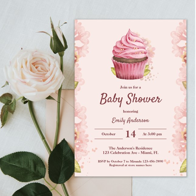 Invitation Élégant Blush rose Cupcake Girl Baby shower sucré (Créateur téléchargé)