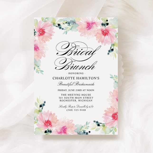 Invitation Elégant Blush rose Floral Aquarelle Brunch nuptial (Créateur téléchargé)