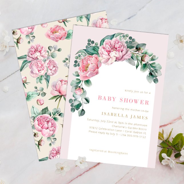 Invitation Elégant Blush rose Floral Baby shower fille Invita (Blush Pink Floral & Greenery Baby Shower Invitation)