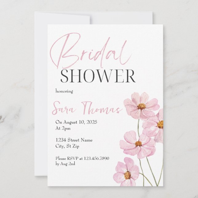 Invitation Elégant Blush Rose Floral Douche nuptiale Invitati (Devant)