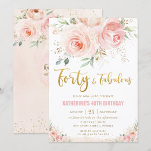 Invitation Elégant Blush Rose Floral Gold 40 et Fabulous