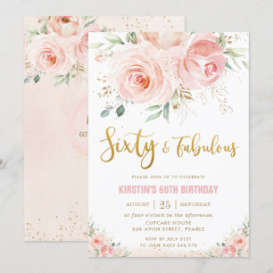 Invitation Élégant Blush Rose Floral Gold 60 et Fabulous