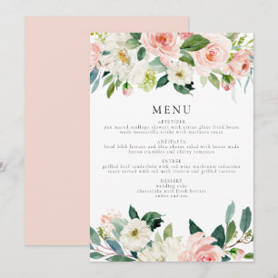 Invitation Elégant Blush Rose Floral Green Diner Menu