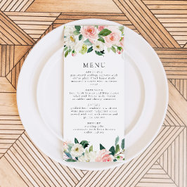 Invitation Elégant Blush Rose Floral Green Diner Menu