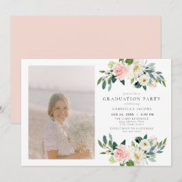 Invitation Élégant Blush Rose Floral Photo Party Graduation
