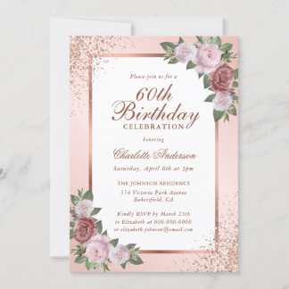 Invitation Elégant Blush Rose Gold Confetti 60e anniversaire