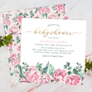 Invitation Elégant Blush Rose or Aquarelle fille Douche