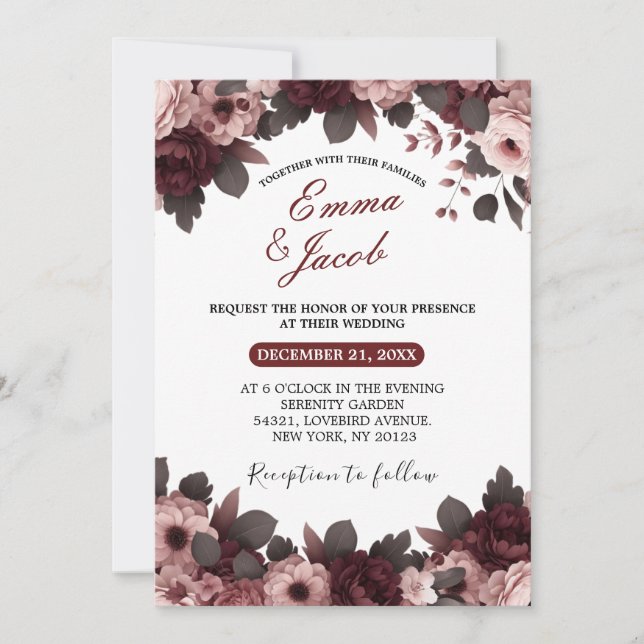Invitation Élégant Blush rose Rose Boho Mariage Boho (Devant)