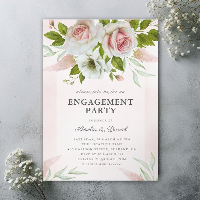 Invitation Élégant Blush Rose Roses Floral (Créateur téléchargé)