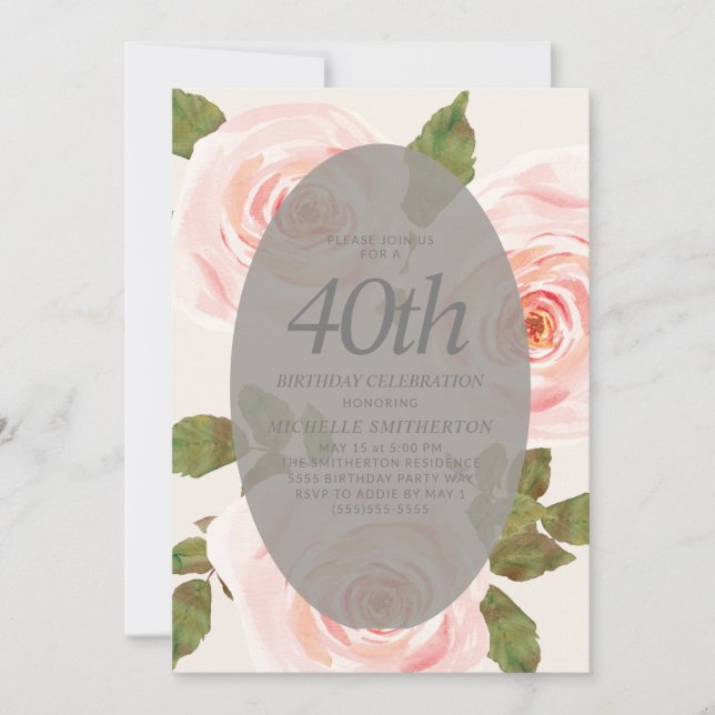 Invitation Élégant Blush rose Springtime Floral 40e anniversa (Devant)