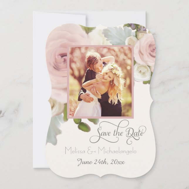 Invitation Elegant Blush Rose Succulent Enregistrer la date P (Dos)