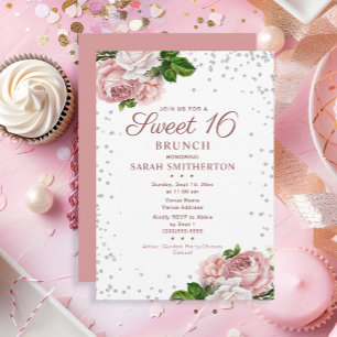 Invitation Élégant Blush rose Vintage Floral Sweet 16 Brunch