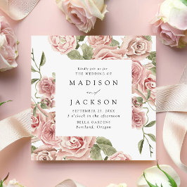 Invitation Elégant Blush Roses et Carré Mariage de verdure