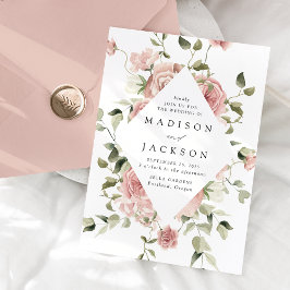 Invitation Elégant Blush Roses et Mariage de verdure