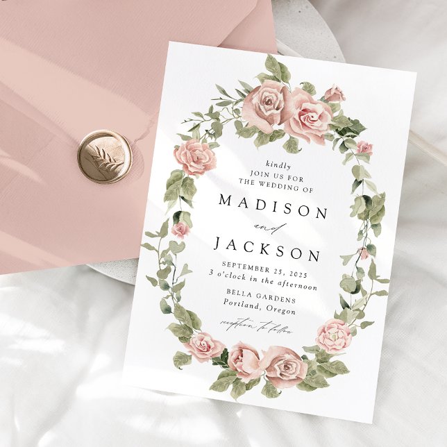 Invitation Elégant Blush Roses et Mariage de verdure (Créateur téléchargé)