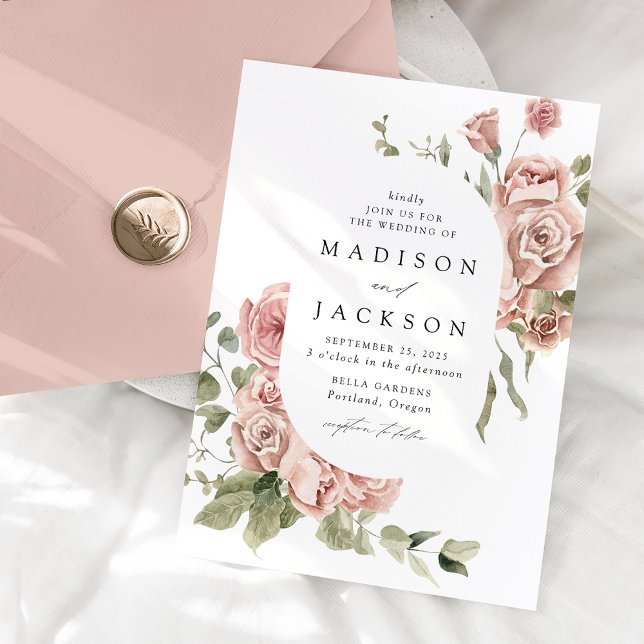 Invitation Elégant Blush Roses et Mariage de verdure (Créateur téléchargé)
