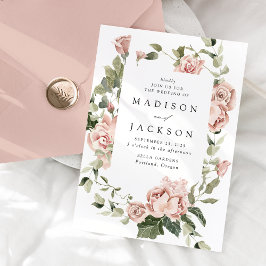 Invitation Elégant Blush Roses et Mariage de verdure
