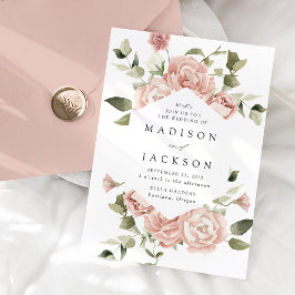 Invitation Elégant Blush Roses et Mariage de verdure