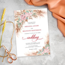 Elegant Blush Roses Pampas Grass Floral Wedding