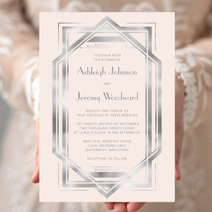 Invitation Elégant Blush Silver Vintage 1920 Déco Mariage
