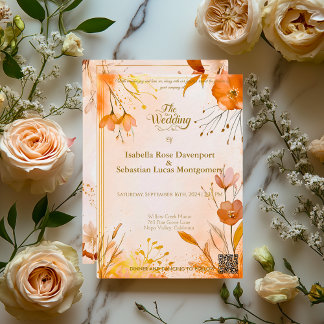 Invitation Elégant Bohème avec Flore d'Aquarelle et Or