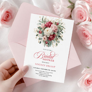 Invitation Élégant Bohème Bourgogne Blanc Fleurs de Mariage