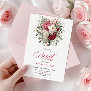 Invitation Élégant Bohème Bourgogne Blanc Fleurs Vertes Enter