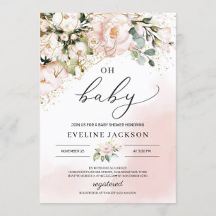 Invitation Élégant bohème rose pâle rose baby shower