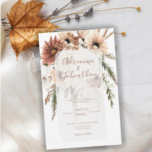 Invitation Elegant Bohemian Rustic Floral Pampas Wedding