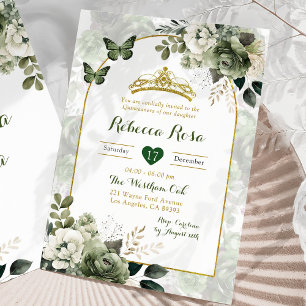Invitation Elégant Boho Arch Sage Green Royal Quinceañera