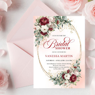 Invitation Élégant Boho Bordeaux & Blanc Fleurs Mariage Showe