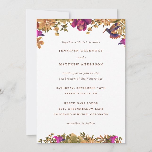 Invitation Elégant Boho Botanical Watercolor Flowers Mariage (Devant)