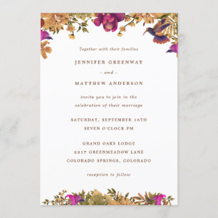 Invitation Elégant Boho Botanical Watercolor Flowers Mariage