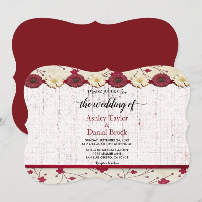 Invitation Élégant Boho Bourgogne Classy Moderne Floral Maria (Devant / Derrière)