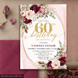 Invitation Elegant Boho Burgundy Blush Roses 60th Birthday