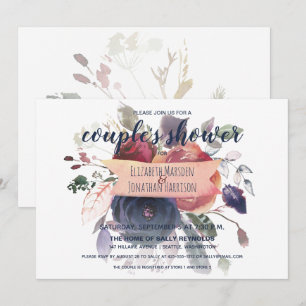 Invitation Elégant Boho Burgundy Navy Floral Couple's Shower