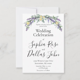 Invitation Elégant boho chic Lavender jaune roses mariage