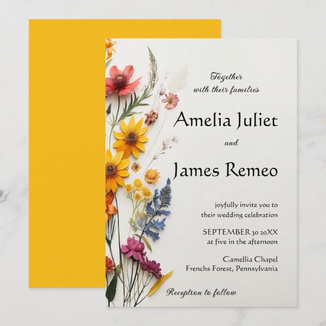 Invitation Elégant Boho Country Fleurs sauvages Mariage (Devant / Derrière)