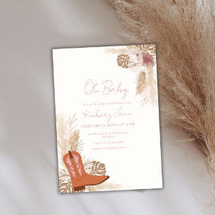 Invitation Elégant Boho Cowgirl Bottes Baby shower Pampas