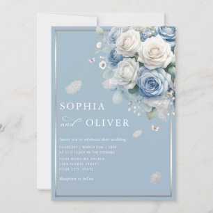 Invitation Elégant Boho Dusty Blue Floral Mariage élégant