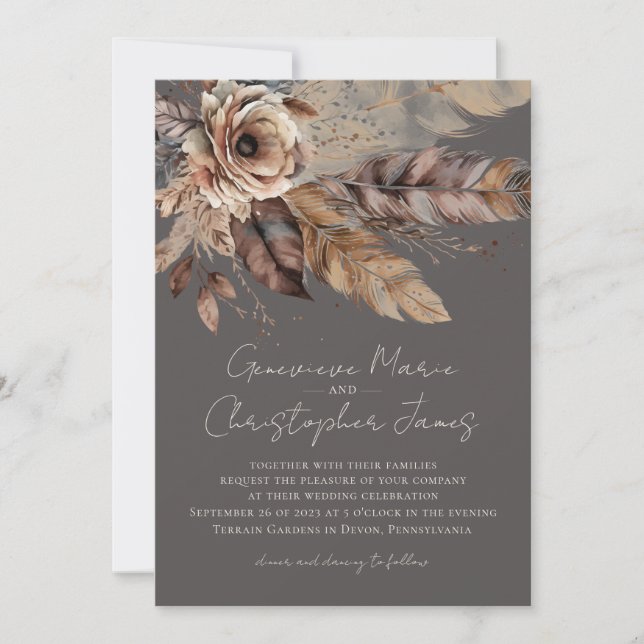 Invitation Elégant Boho Earthy Floral Aquarelle Mariage (Devant)